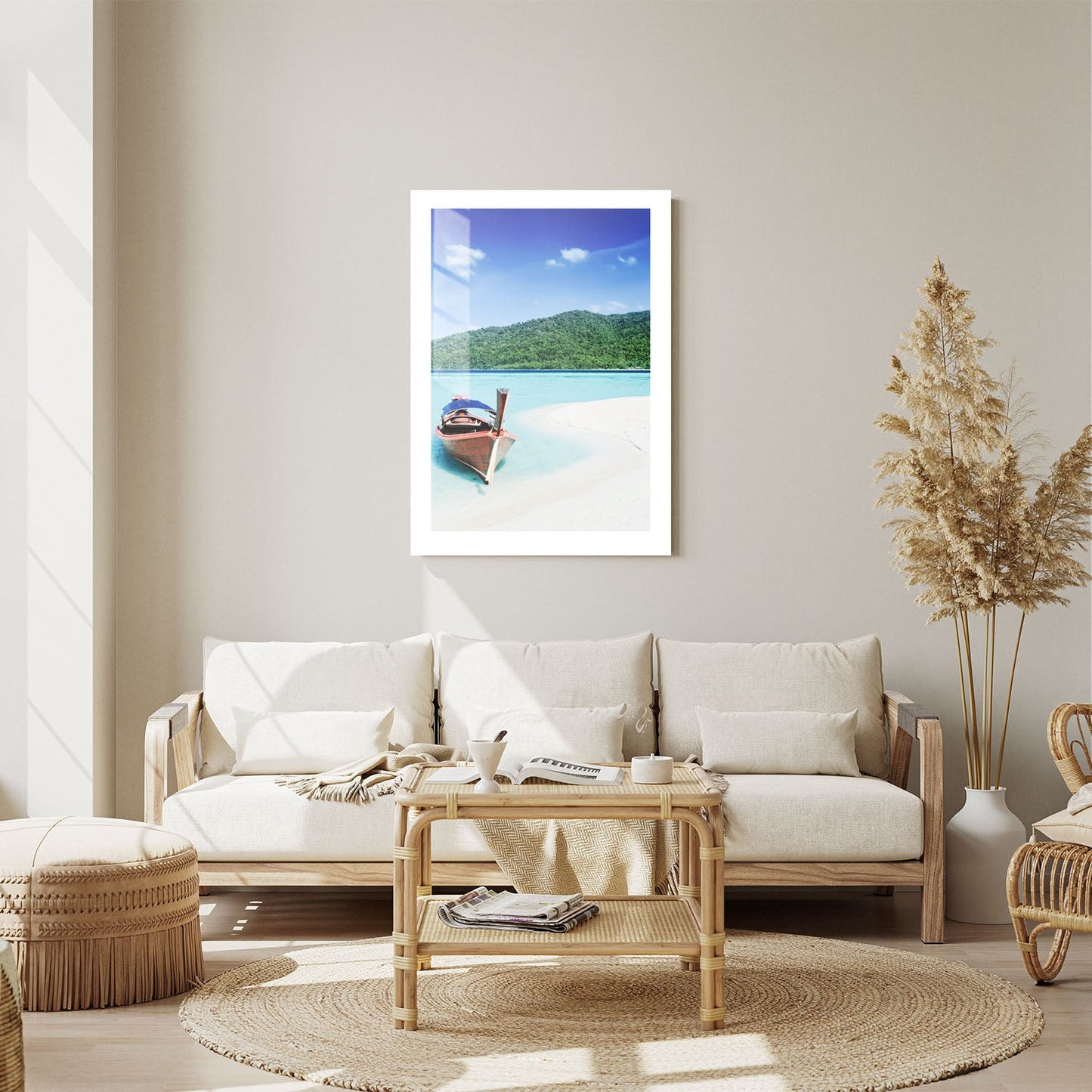 Wes Co Gallery Metal Poster Tropical Boat Retreat 24" x 36" Home Goods - Coastal Border or edge to edge Metal Art Print