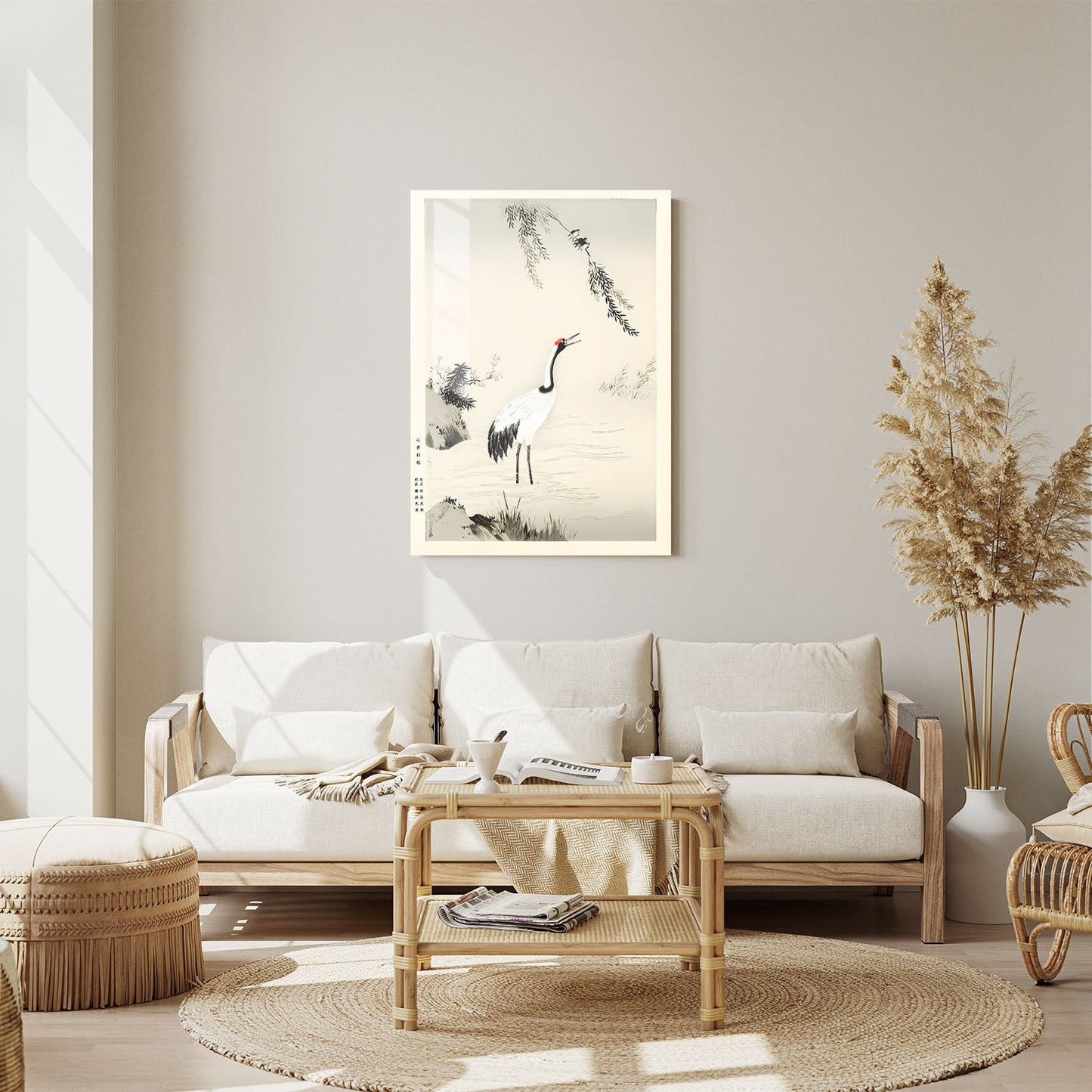 Wes Co Gallery Metal Poster Japanese Crane by Kano Motonobu 11" x 14" Home Goods - Artist Edge to edge Metal Art Print