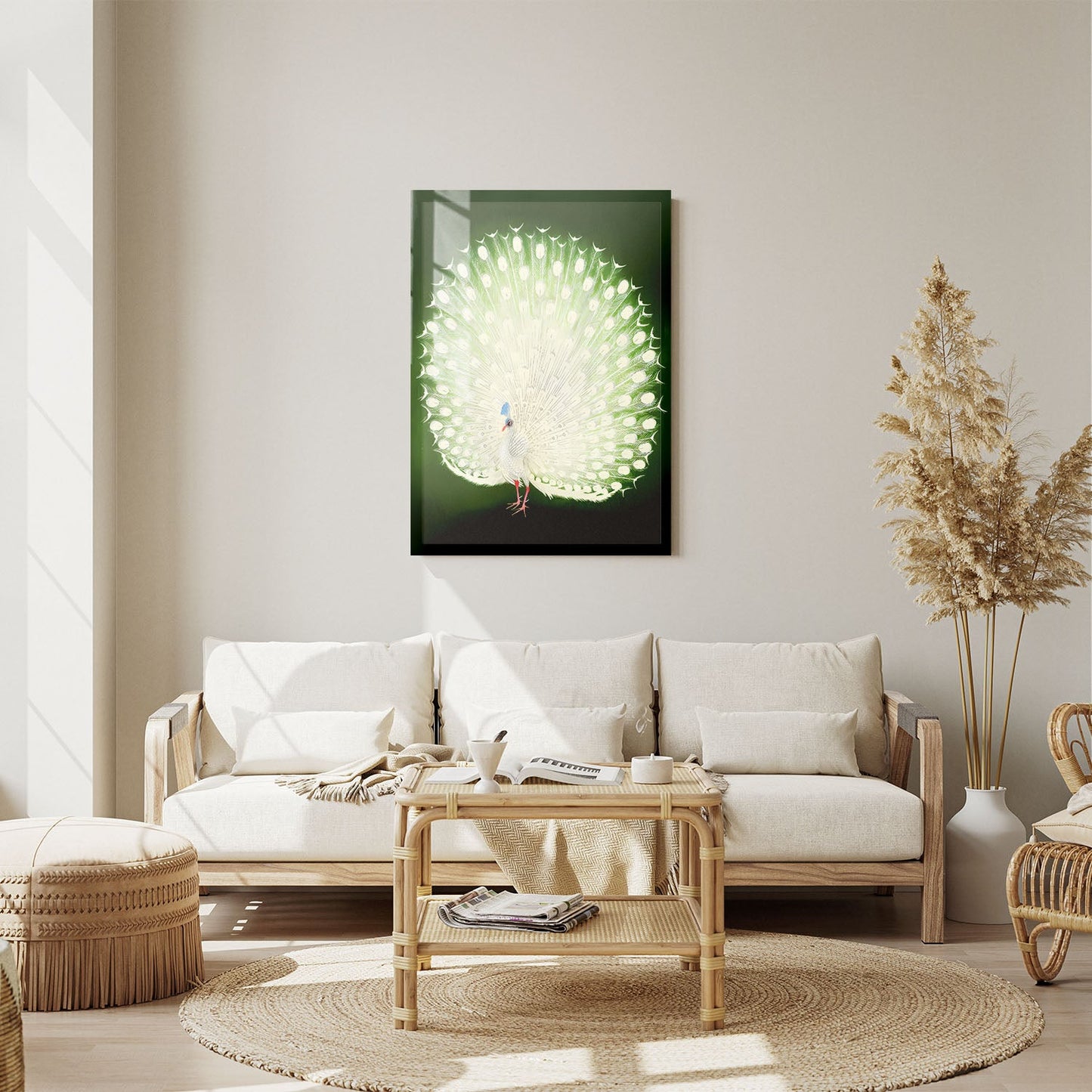 Wes Co Gallery Metal Poster Green Peacock by Ohara Koson 11" x 14" Home Goods - Artist Edge to edge Metal Art Print