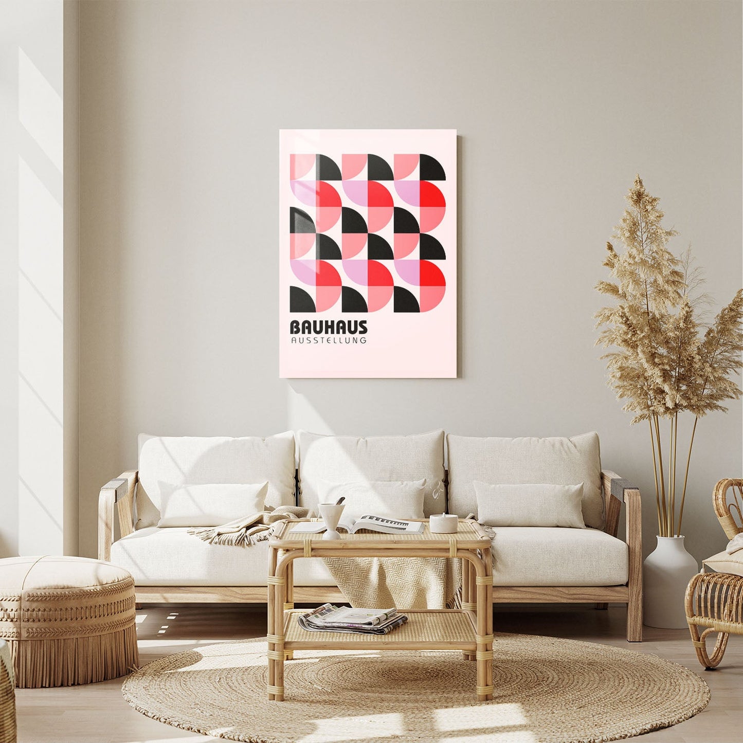Wes Co Gallery Metal Poster Red & Pink Bauhaus Geometry 11" x 14" Home Goods - Artist Edge to edge Metal Art Print