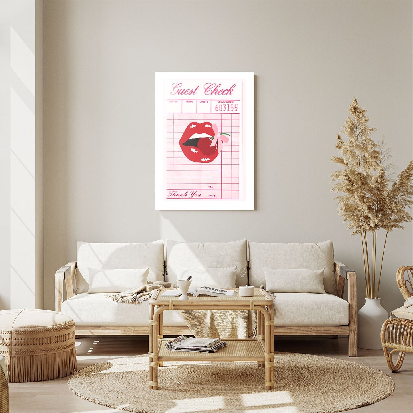 Wes Co Gallery Metal Poster Cherry Lips Guest Check 24" x 36" Home Goods - Preppy Border or edge to edge Metal Art Print