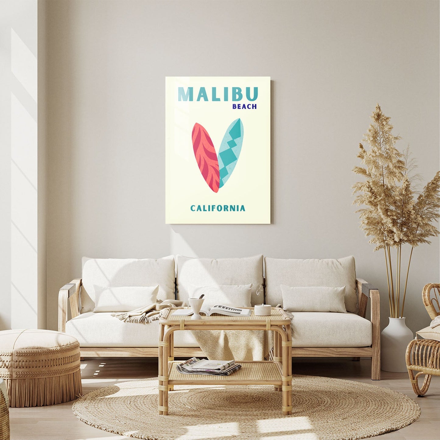 Wes Co Gallery Metal Poster Malibu Beach California Colorful Travel 11" x 14" Home Goods - Travel Illustrations Edge to edge Metal Art Print