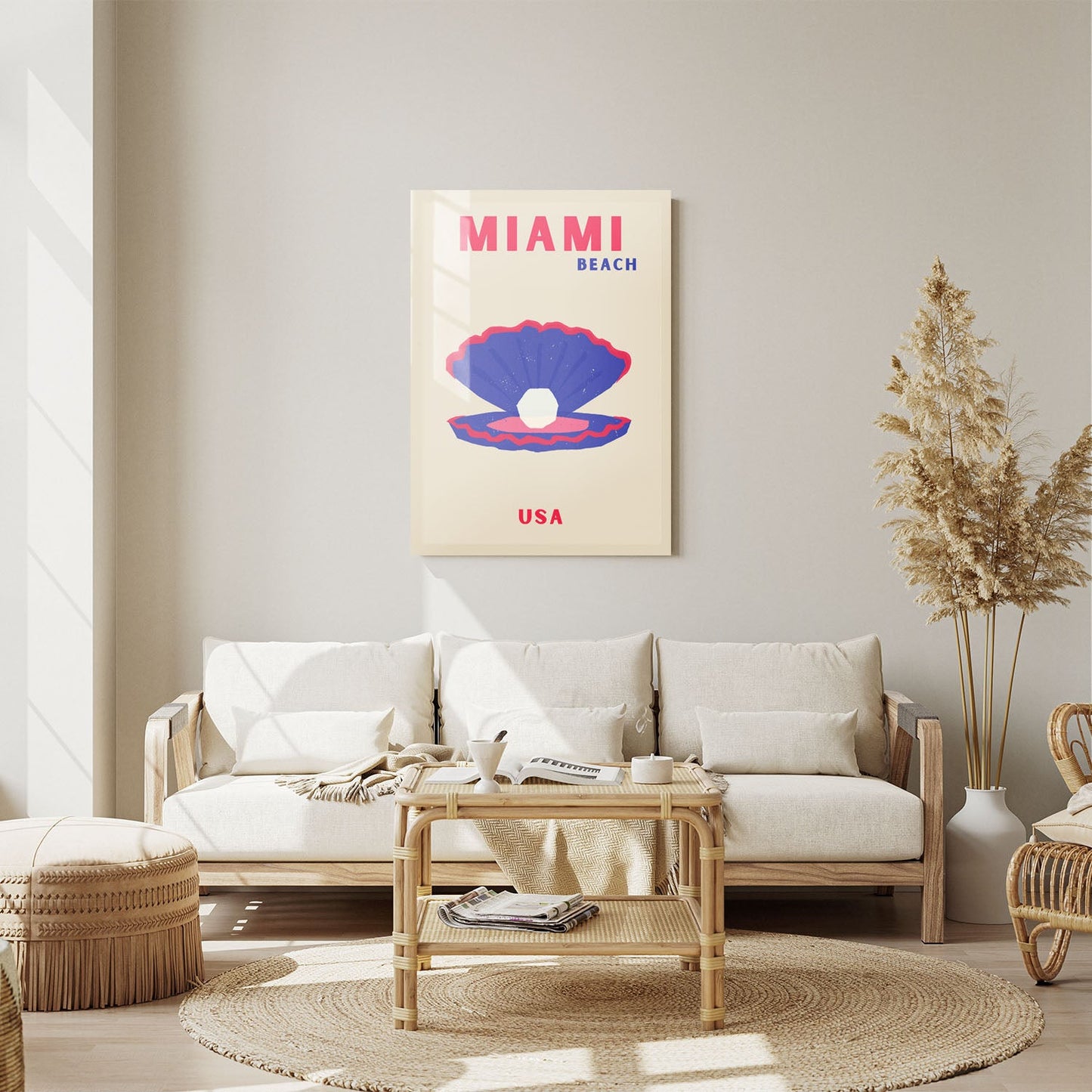 Wes Co Gallery Metal Poster Miami Seashell USA Colorful Travel 11" x 14" Home Goods - Travel Illustrations Edge to edge Metal Art Print