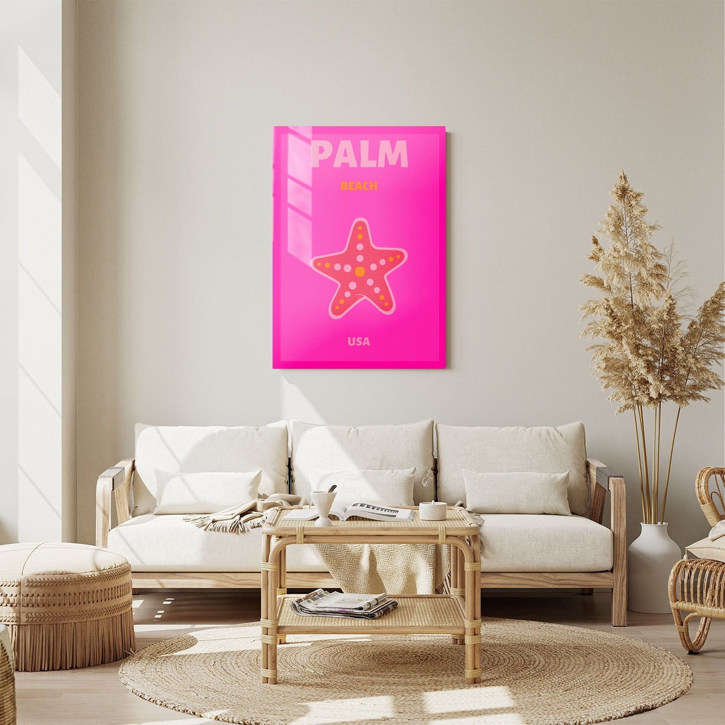 Wes Co Gallery Metal Poster Palm Beach Starfish USA Colorful Travel 11" x 14" Home Goods - Travel Illustrations Edge to edge Metal Art Print