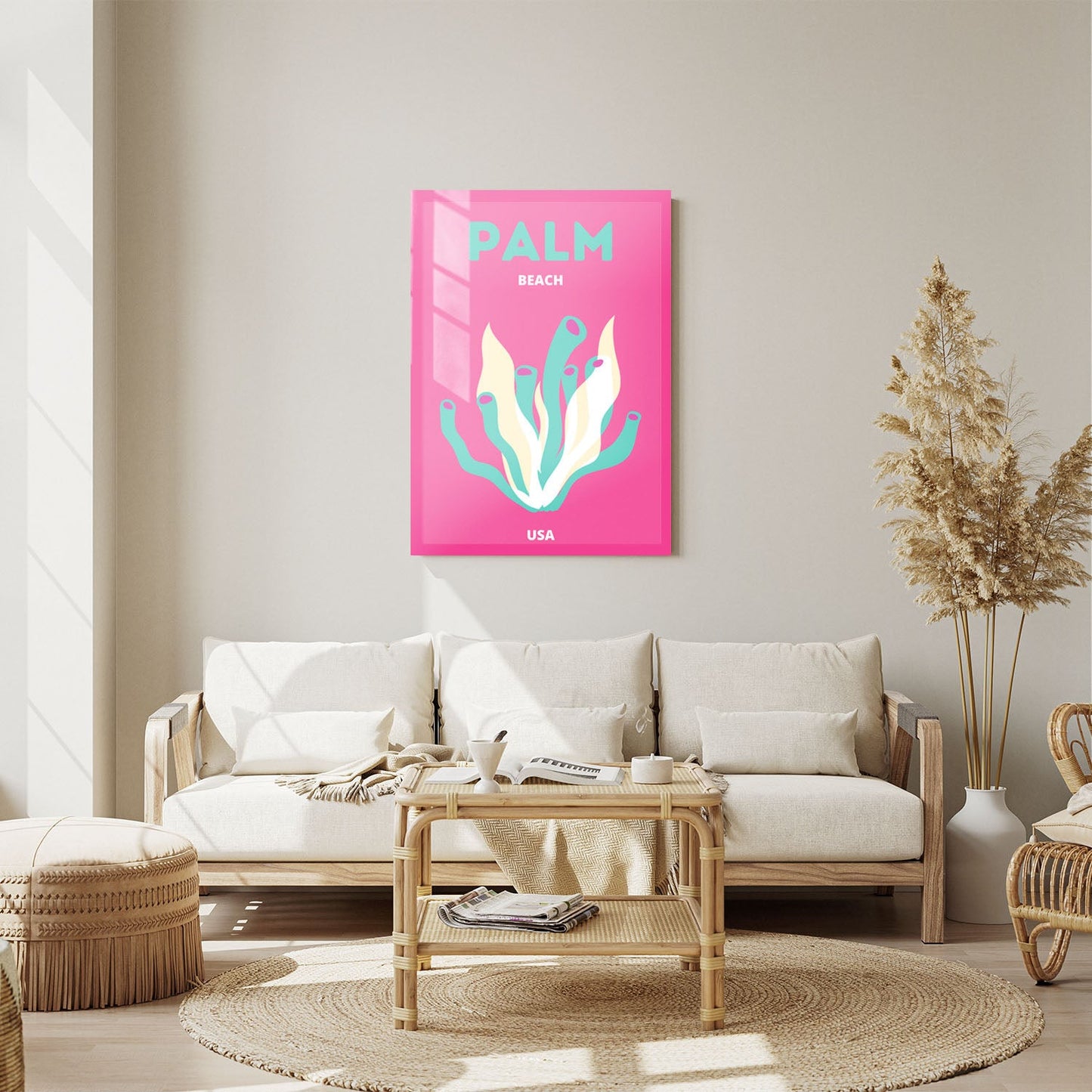 Wes Co Gallery Metal Poster Palm Beach USA Colorful Travel.png 11" x 14" Home Goods - Travel Illustrations Edge to edge Metal Art Print