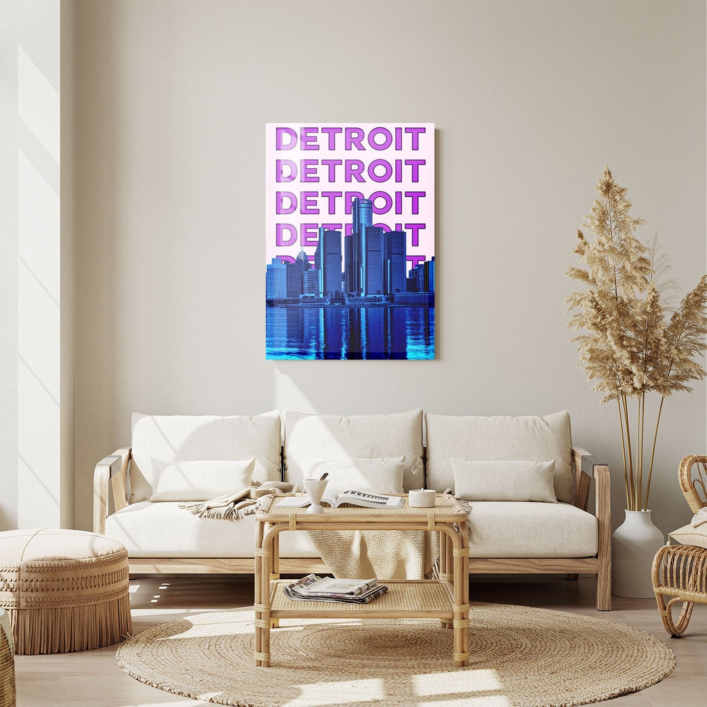 Wes Co Gallery Metal Poster Detroit City Colorful Travel 11" x 14" Home Goods - Travel Illustrations Edge to edge Metal Art Print