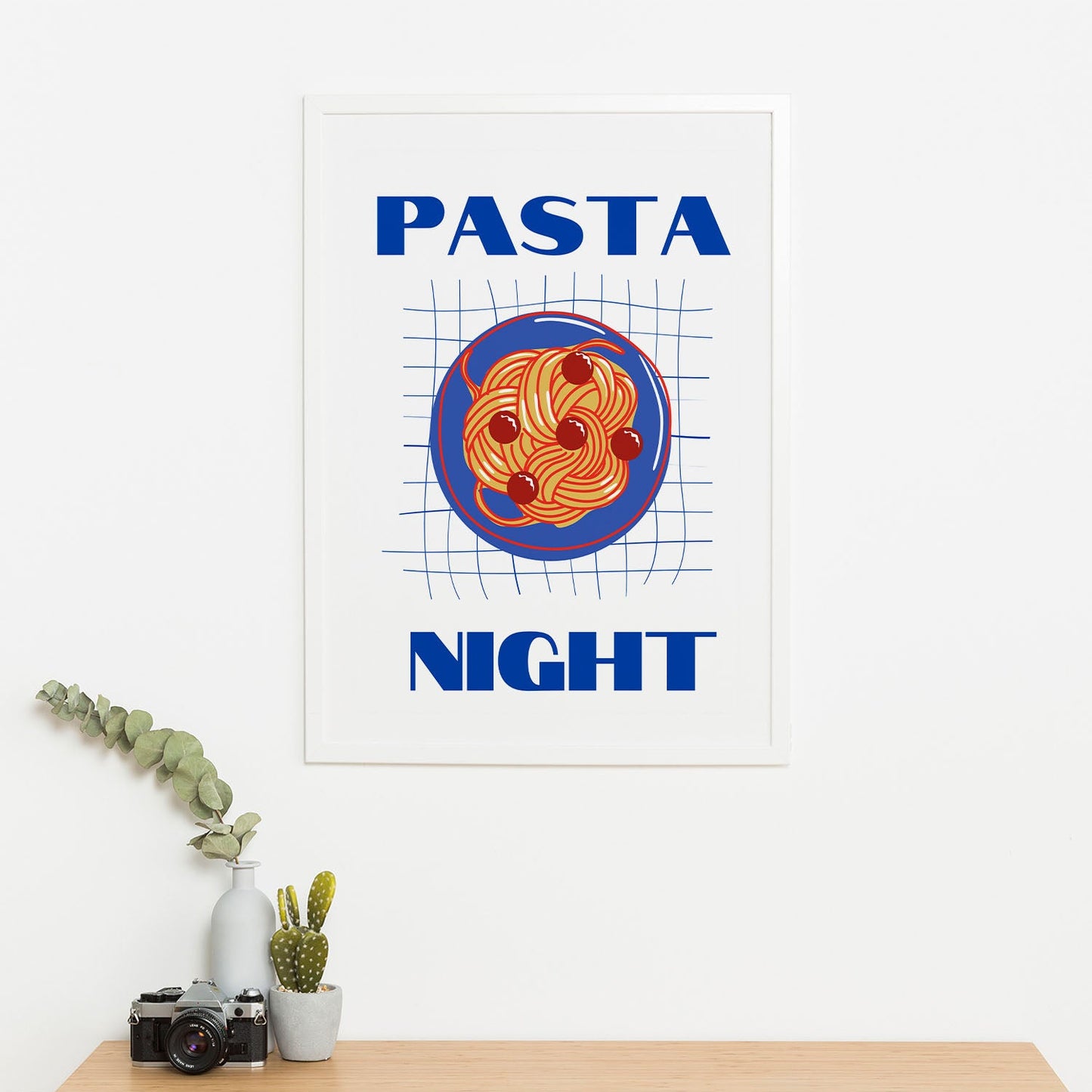 Wes Co Gallery Poster Pasta Night Blue 16 x 20" Home Goods - Coffee Art Print