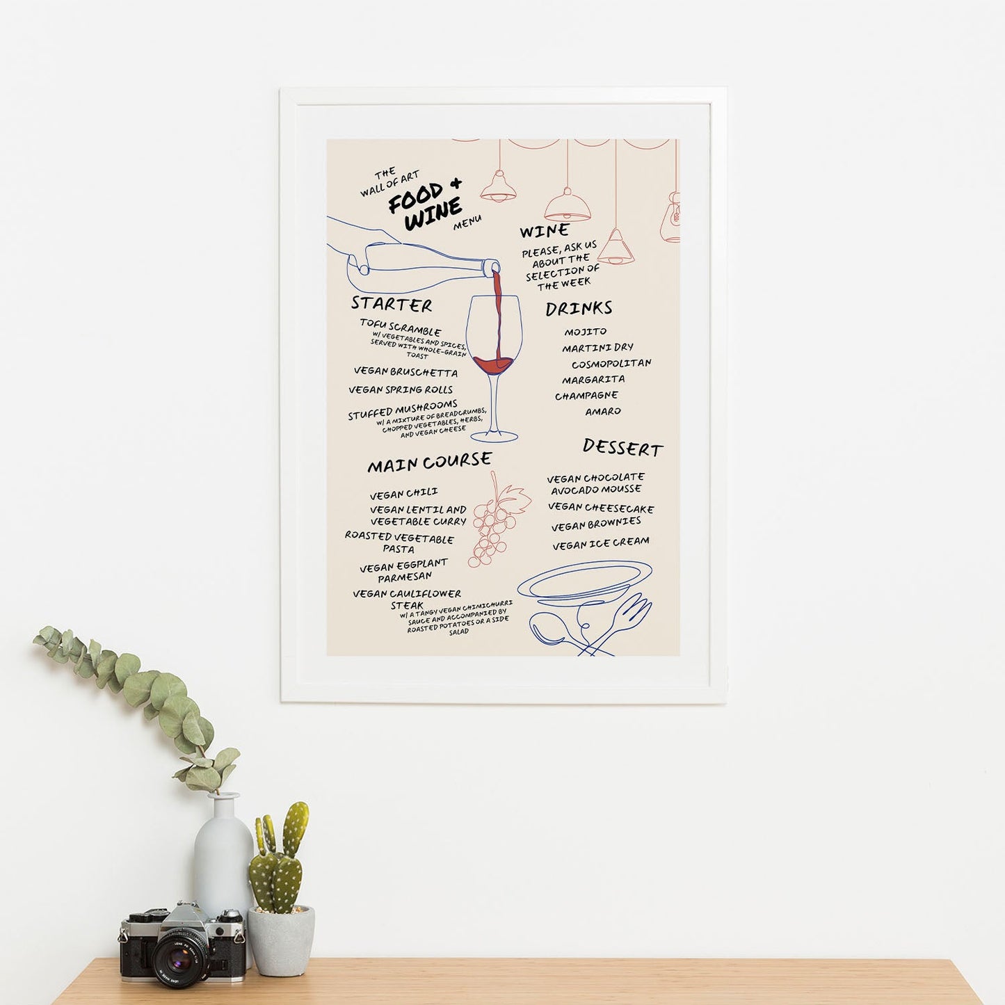 Wes Co Gallery Poster Elegant Food & Wine Menu 16 x 20" Home Goods - Coffee Art Print