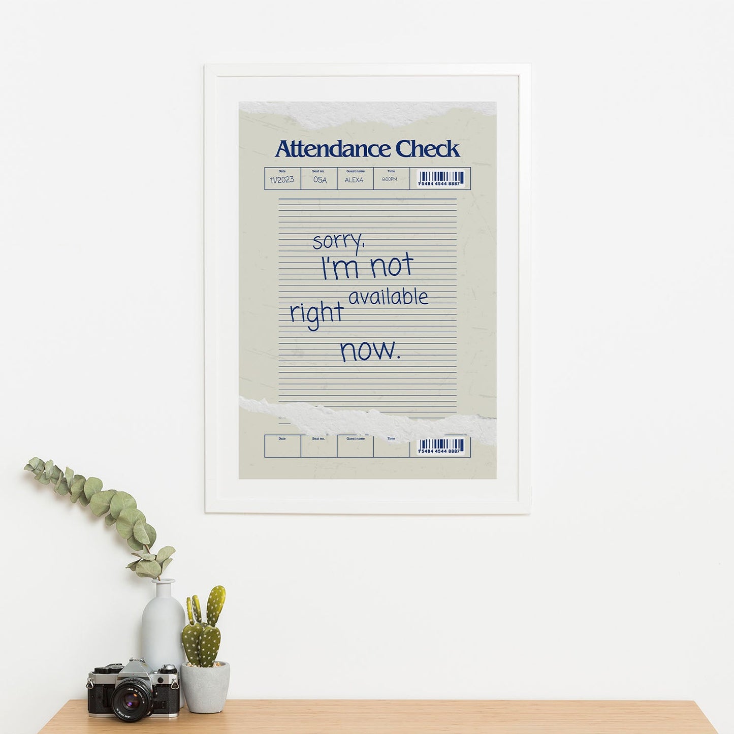 Wes Co Gallery Poster Attendance Check - Not Available 16 x 20" Home Goods - Coffee Art Print
