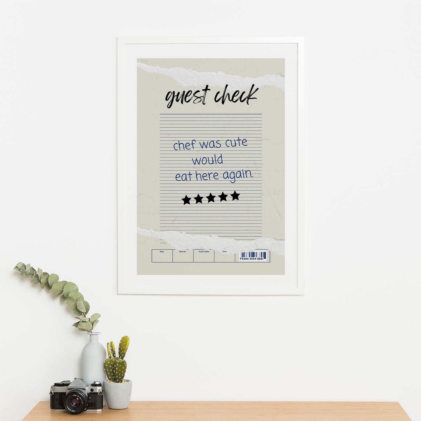 Wes Co Gallery Poster Guest Check - Cute Chef Approved 16 x 20" Home Goods - Coffee Art Print