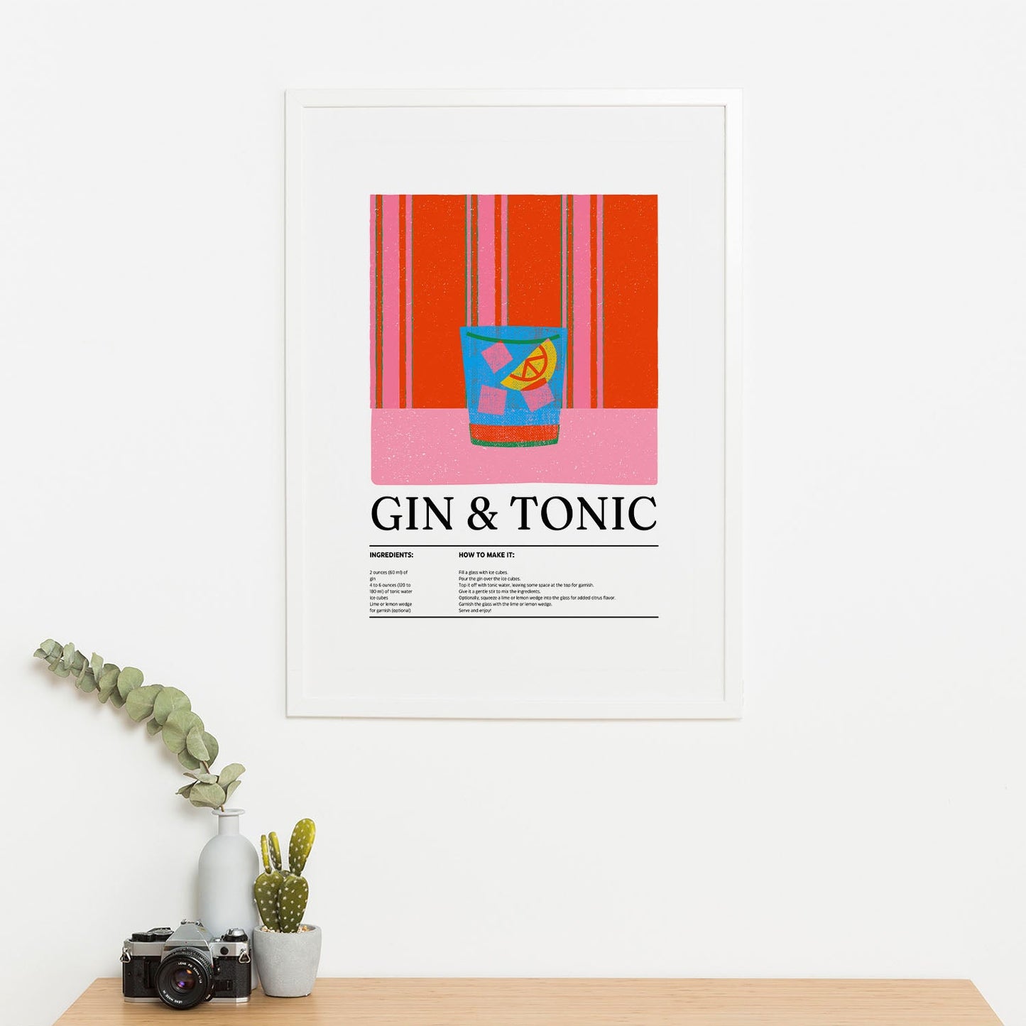 Wes Co Gallery Poster Classic Gin & Tonic Vibrant Recipe 16 x 20" Home Goods - Coffee Art Print
