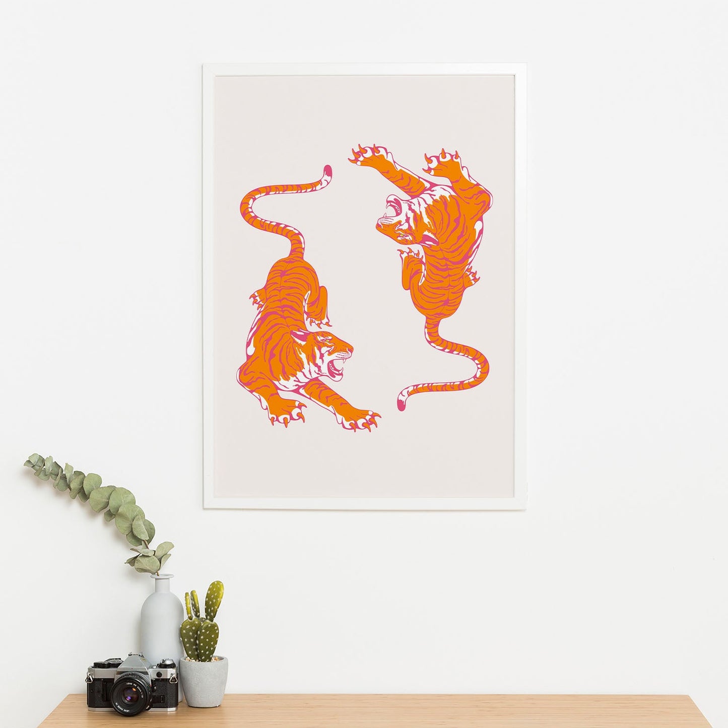 Wes Co Gallery Poster Fighting Vibrant Tigers 11 x 17" Home Goods - Animal Border or edge to edge Art Print