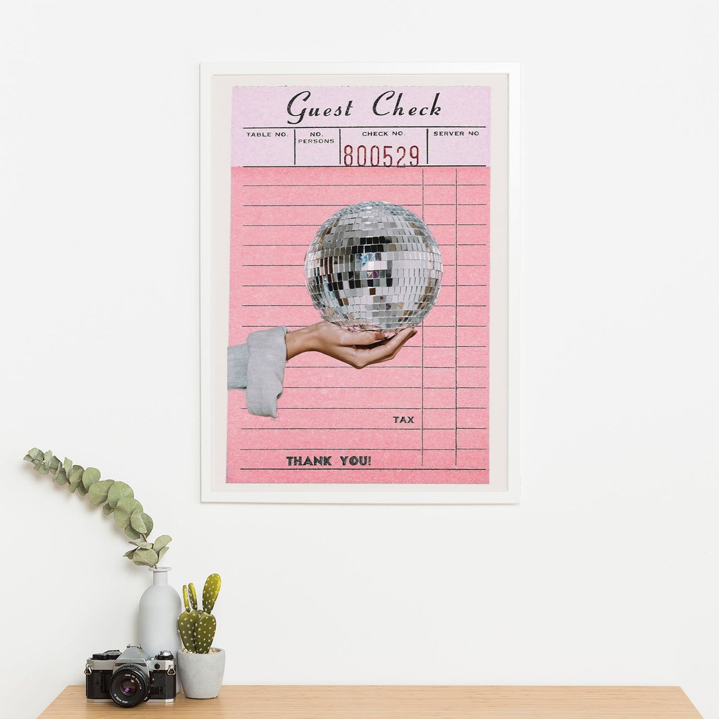 Wes Co Gallery Poster Guest Check Disco Ball Hand 11 x 17" Home Goods - Preppy Border or edge to edge Art Print