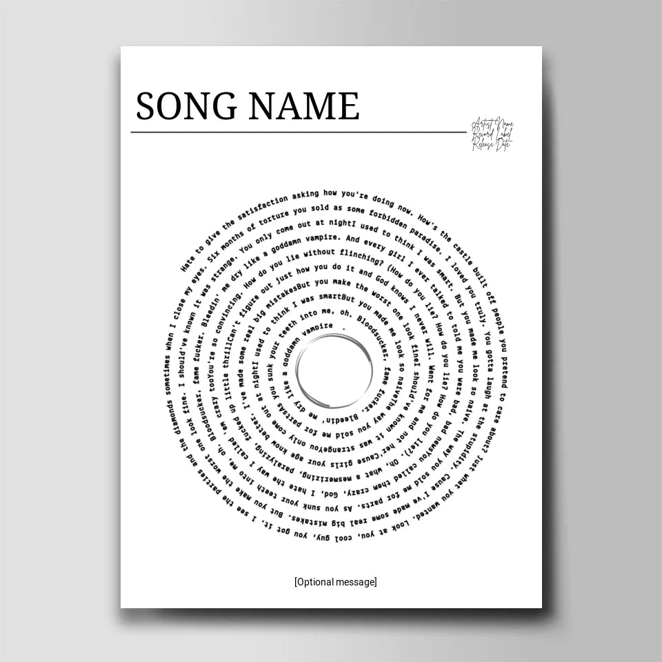 Custom - Create Your Own Song Name Poster Print