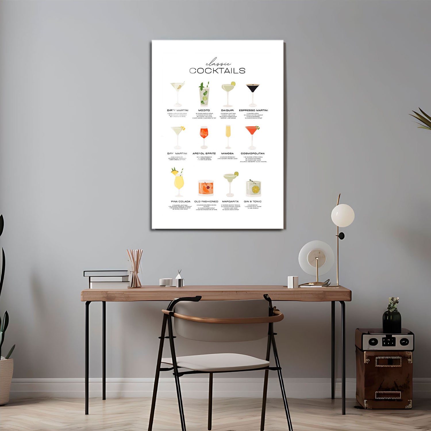 Wes Co Gallery Metal Poster Classic Cocktail Collection Poster 24" x 36" Home Goods - Coffee White border only Metal Art Print