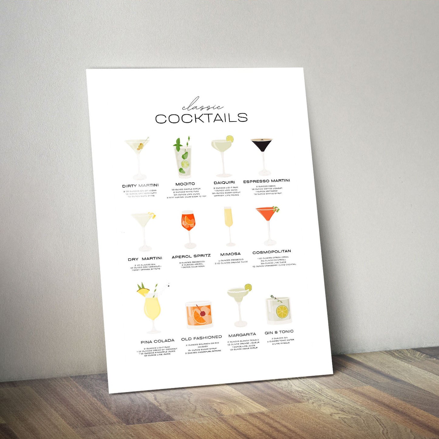 Wes Co Gallery Metal Poster Classic Cocktail Collection Poster 11" x 14" Home Goods - Coffee White border only Metal Art Print