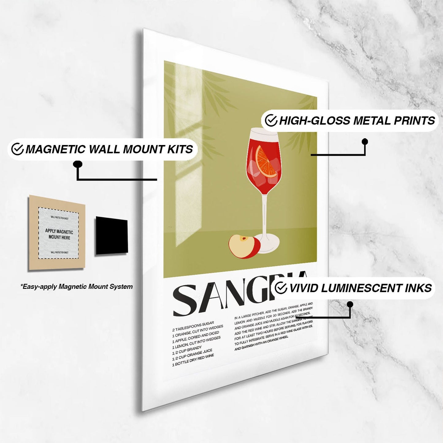 Wes Co Gallery Metal Poster Refreshing Sangria Recipe Poster 24" x 36" Home Goods - Coffee White border only Metal Art Print