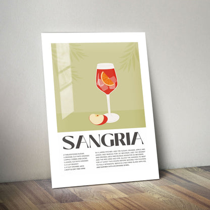 Wes Co Gallery Metal Poster Refreshing Sangria Recipe Poster 11" x 14" Home Goods - Coffee White border only Metal Art Print