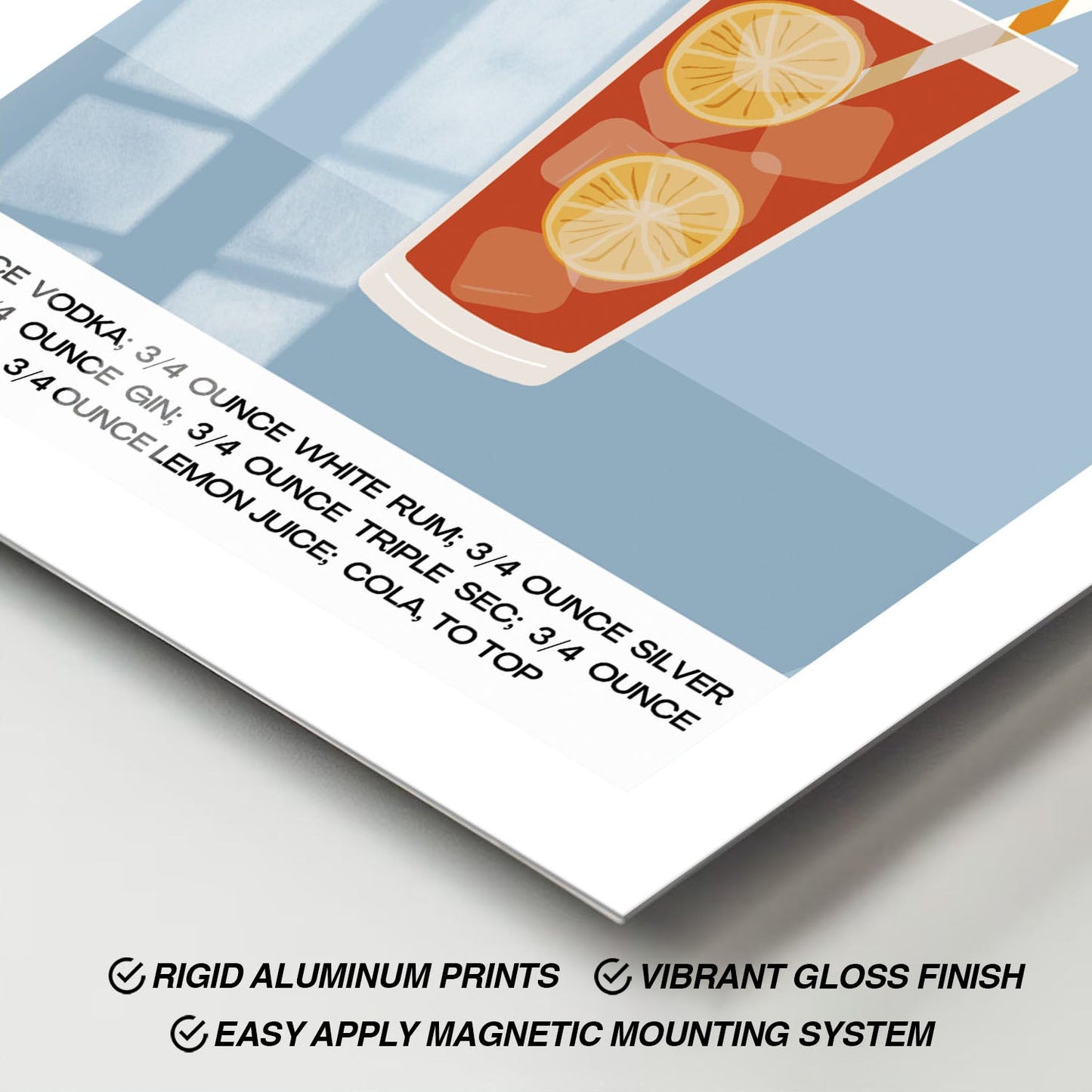 Wes Co Gallery Metal Poster Long Island Iced Tea Recipe Poster 11" x 17" Home Goods - Coffee White border only Metal Art Print