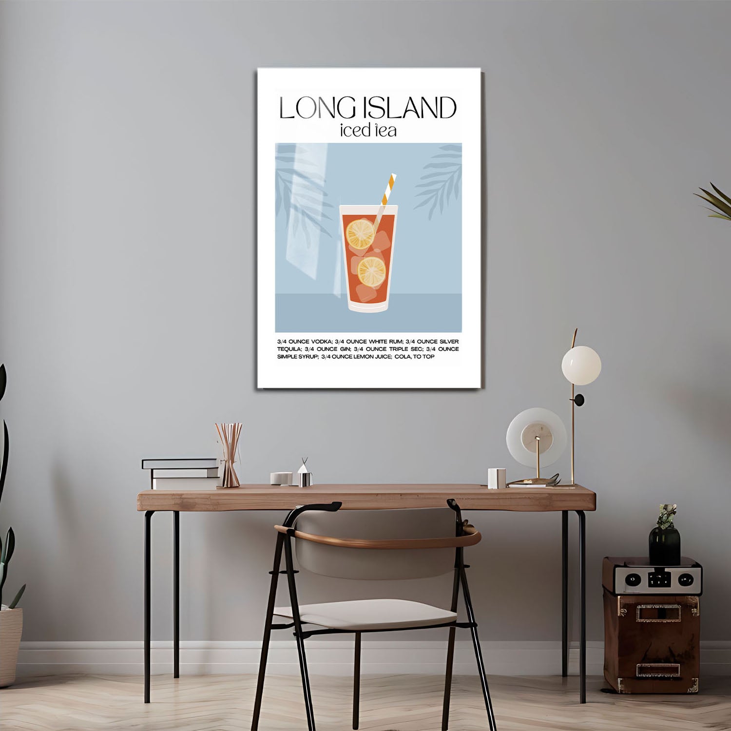 Wes Co Gallery Metal Poster Long Island Iced Tea Recipe Poster 24" x 36" Home Goods - Coffee White border only Metal Art Print