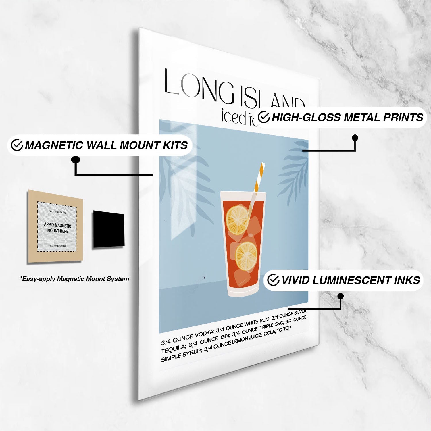 Wes Co Gallery Metal Poster Long Island Iced Tea Recipe Poster 24" x 36" Home Goods - Coffee White border only Metal Art Print