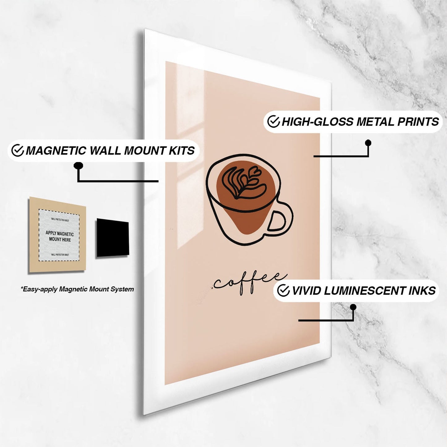 Wes Co Gallery Metal Poster Simple Coffee Line Poster 24" x 36" Home Goods - Coffee White border only Metal Art Print