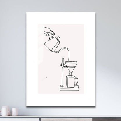 Wes Co Gallery Metal Poster Pour Over Coffee Line Drawing 11" x 17" Home Goods - Coffee White border only Metal Art Print