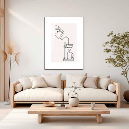 Wes Co Gallery Metal Poster Pour Over Coffee Line Drawing 16" x 24" Home Goods - Coffee White border only Metal Art Print