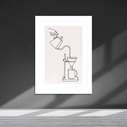 Wes Co Gallery Metal Poster Pour Over Coffee Line Drawing 16" x 24" Home Goods - Coffee White border only Metal Art Print