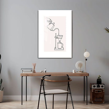 Wes Co Gallery Metal Poster Pour Over Coffee Line Drawing 24" x 36" Home Goods - Coffee White border only Metal Art Print