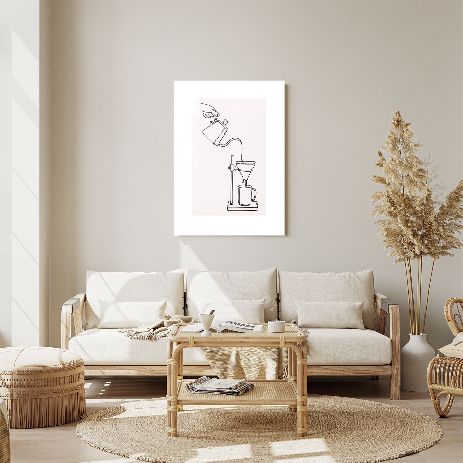 Wes Co Gallery Metal Poster Pour Over Coffee Line Drawing 11" x 14" Home Goods - Coffee White border only Metal Art Print