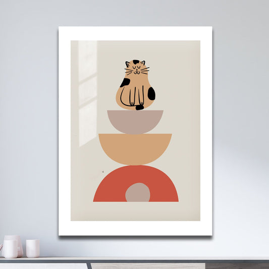 Wes Co Gallery Metal Poster Minimalist Cat and Bowls Poster 11" x 17" Home Goods - Coffee White border only Metal Art Print