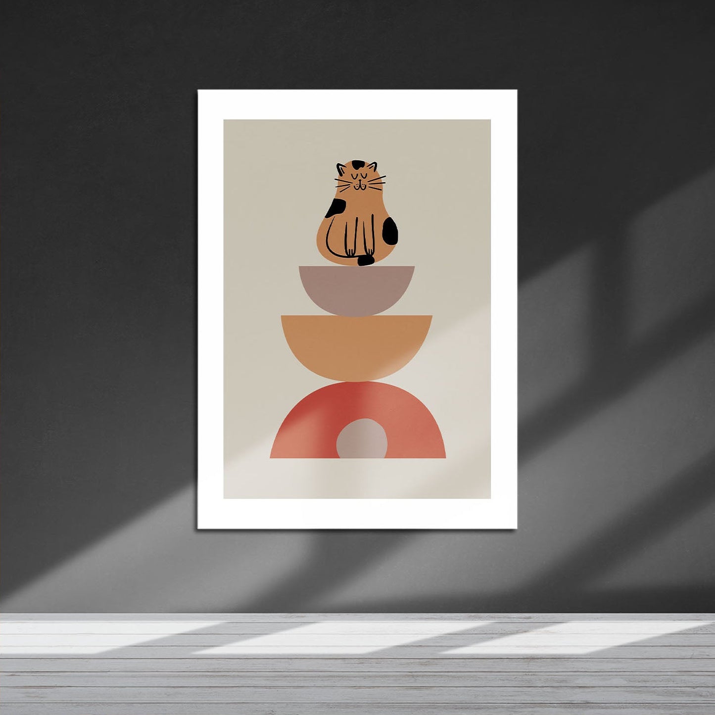 Wes Co Gallery Metal Poster Minimalist Cat and Bowls Poster 16" x 24" Home Goods - Coffee White border only Metal Art Print