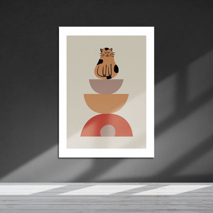 Wes Co Gallery Metal Poster Minimalist Cat and Bowls Poster 16" x 24" Home Goods - Coffee White border only Metal Art Print