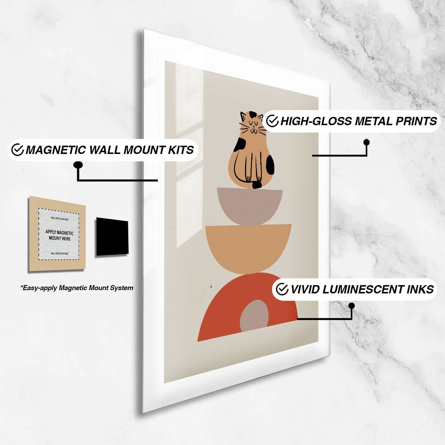 Wes Co Gallery Metal Poster Minimalist Cat and Bowls Poster 24" x 36" Home Goods - Coffee White border only Metal Art Print