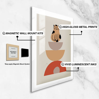 Wes Co Gallery Metal Poster Minimalist Cat and Bowls Poster 24" x 36" Home Goods - Coffee White border only Metal Art Print