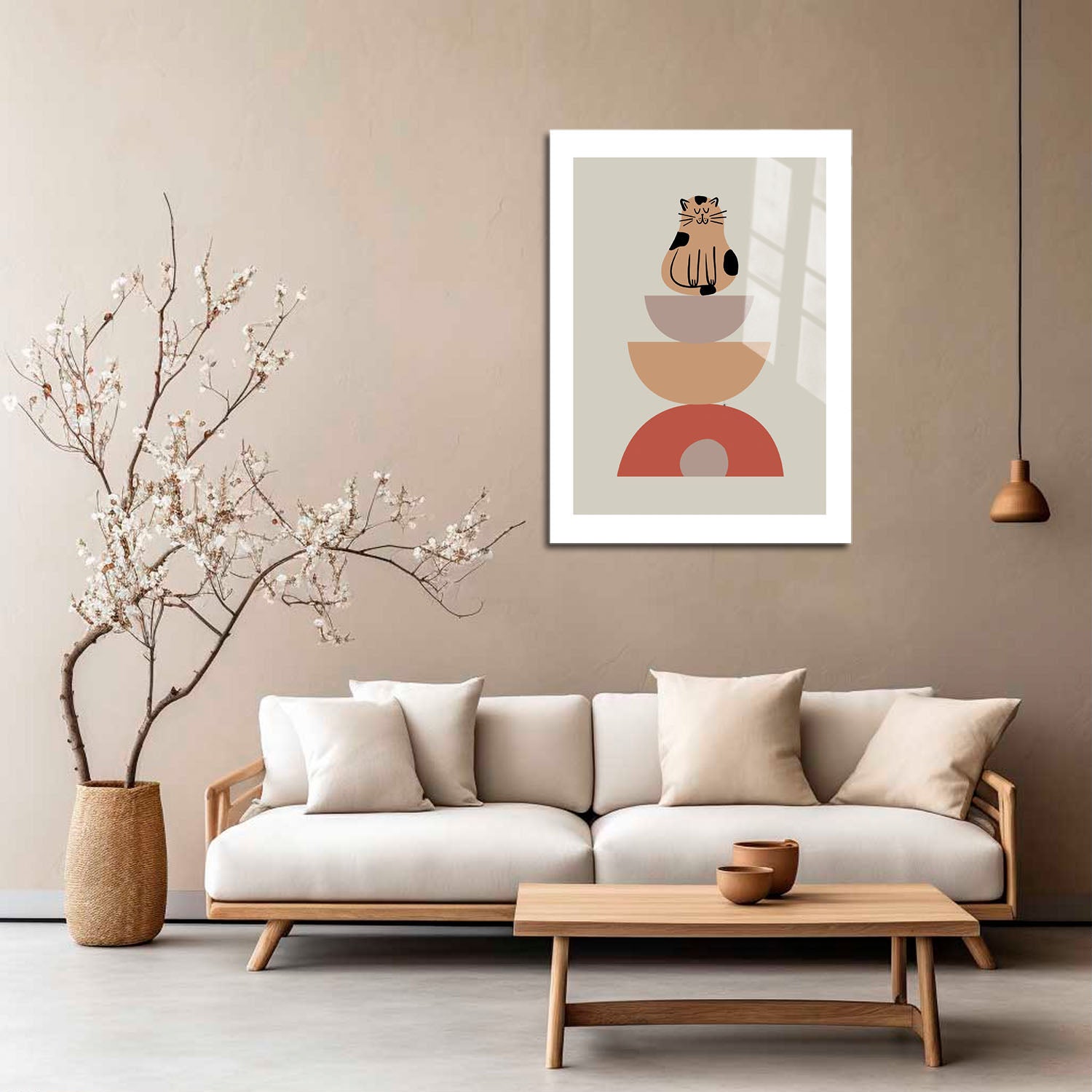 Wes Co Gallery Metal Poster Minimalist Cat and Bowls Poster 5" x 7" Home Goods - Coffee White border only Metal Art Print