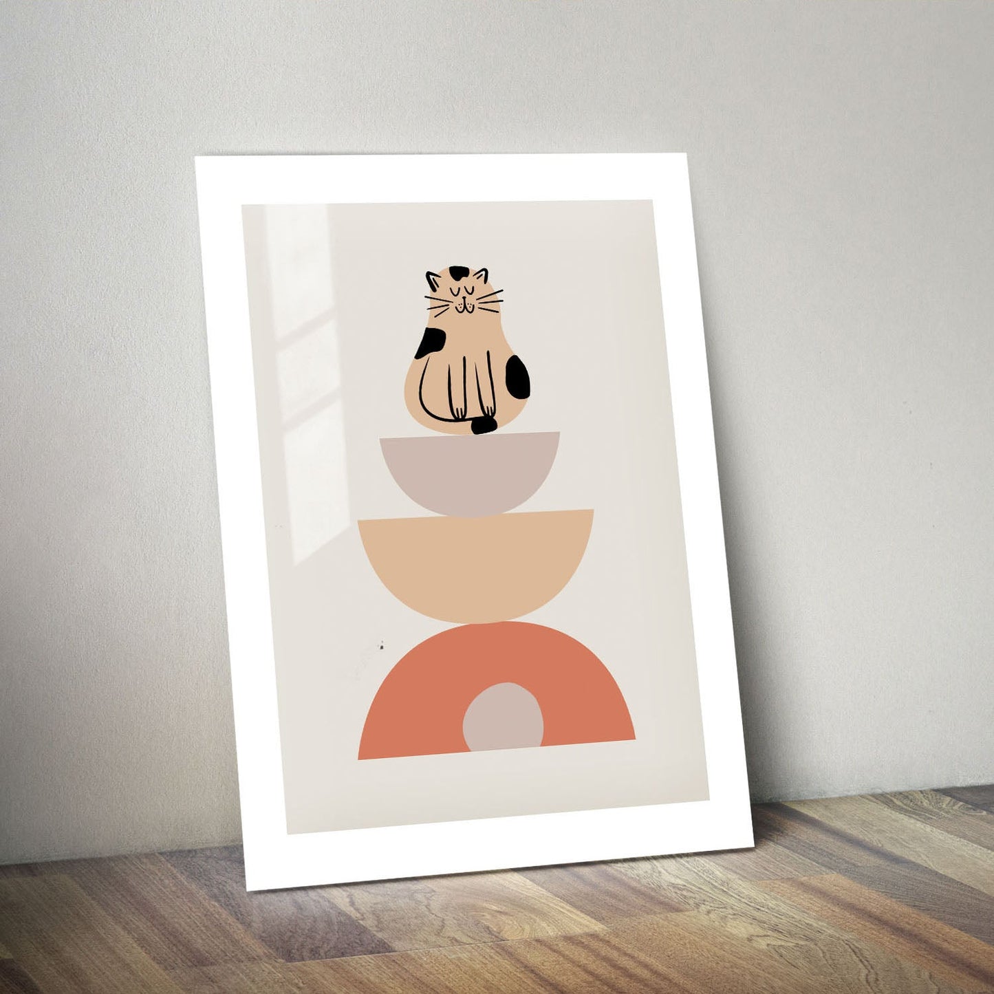 Wes Co Gallery Metal Poster Minimalist Cat and Bowls Poster 11" x 14" Home Goods - Coffee White border only Metal Art Print