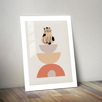 Wes Co Gallery Metal Poster Minimalist Cat and Bowls Poster 11" x 14" Home Goods - Coffee White border only Metal Art Print