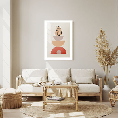 Wes Co Gallery Metal Poster Minimalist Cat and Bowls Poster 11" x 14" Home Goods - Coffee White border only Metal Art Print