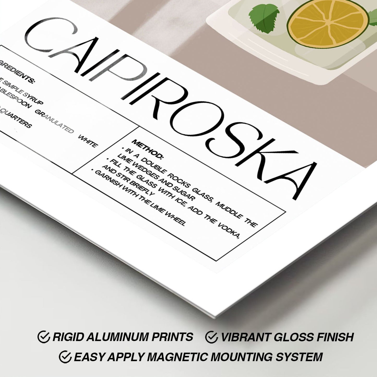 Wes Co Gallery Metal Poster Classic Caipiroska Recipe 11" x 17" Home Goods - Coffee White border only Metal Art Print