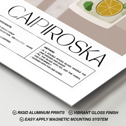 Wes Co Gallery Metal Poster Classic Caipiroska Recipe 11" x 17" Home Goods - Coffee White border only Metal Art Print