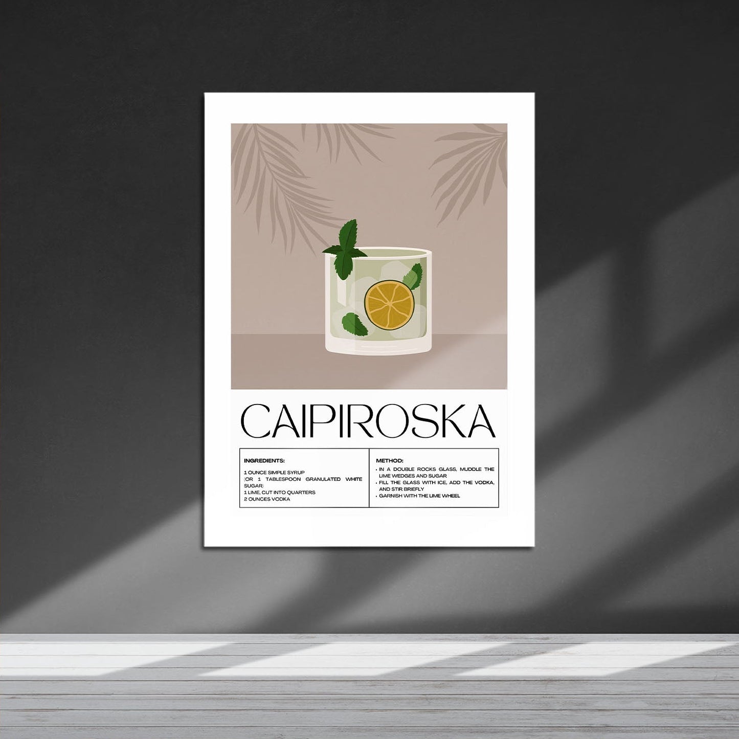 Wes Co Gallery Metal Poster Classic Caipiroska Recipe 16" x 24" Home Goods - Coffee White border only Metal Art Print