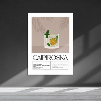 Wes Co Gallery Metal Poster Classic Caipiroska Recipe 16" x 24" Home Goods - Coffee White border only Metal Art Print