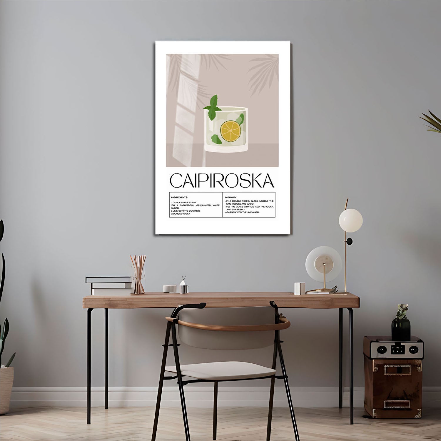 Wes Co Gallery Metal Poster Classic Caipiroska Recipe 24" x 36" Home Goods - Coffee White border only Metal Art Print