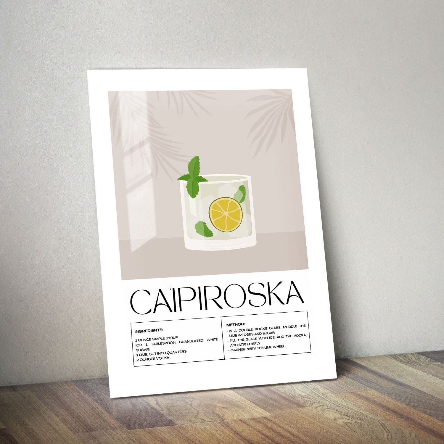 Wes Co Gallery Metal Poster Classic Caipiroska Recipe 11" x 14" Home Goods - Coffee White border only Metal Art Print