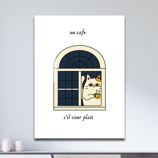 Wes Co Gallery Metal Poster Cat Cafe Charm 11" x 17" Home Goods - Coffee White border only Metal Art Print