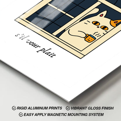 Wes Co Gallery Metal Poster Cat Cafe Charm 11" x 17" Home Goods - Coffee White border only Metal Art Print