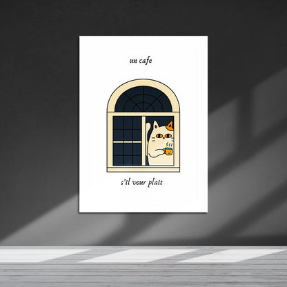 Wes Co Gallery Metal Poster Cat Cafe Charm 16" x 24" Home Goods - Coffee White border only Metal Art Print