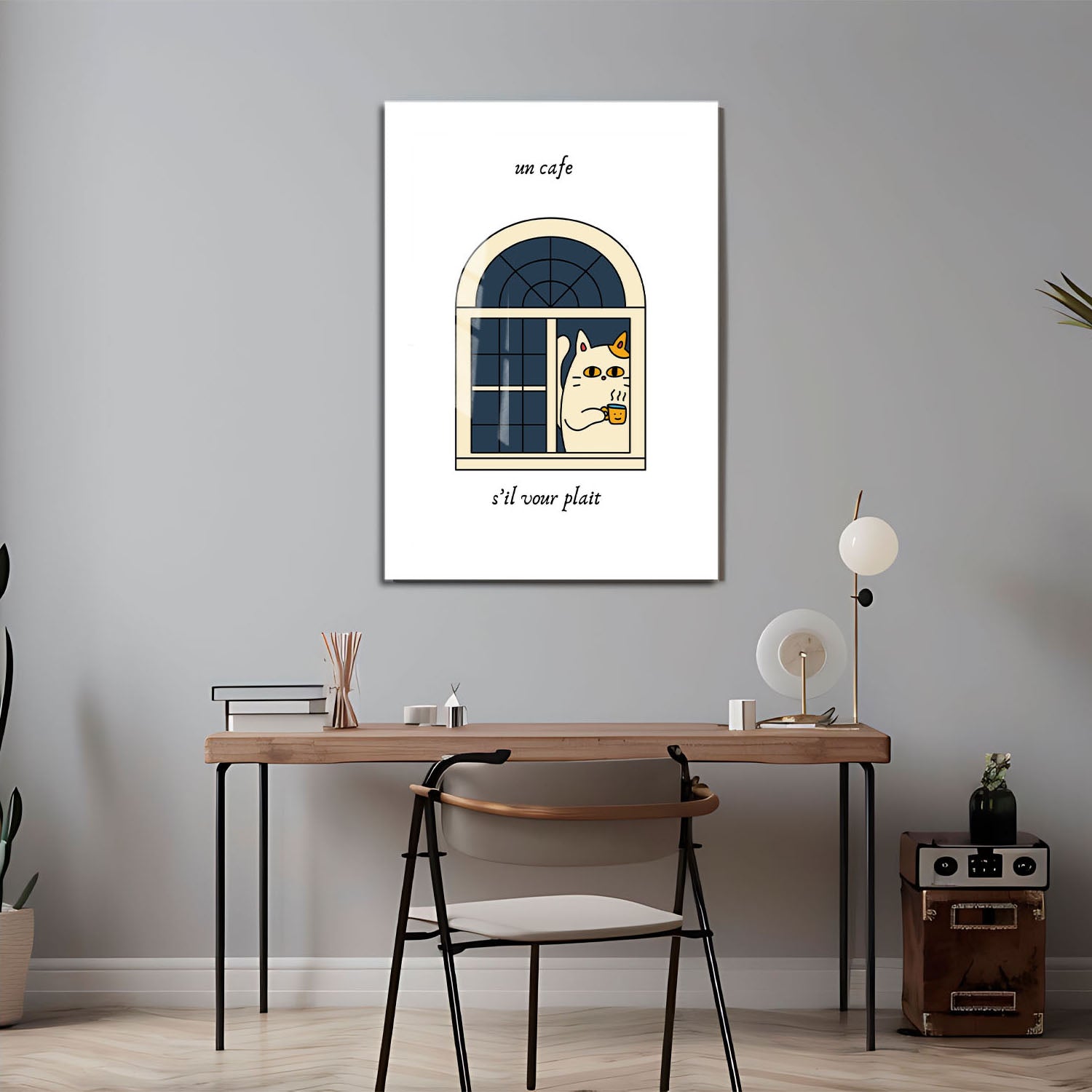 Wes Co Gallery Metal Poster Cat Cafe Charm 24" x 36" Home Goods - Coffee White border only Metal Art Print